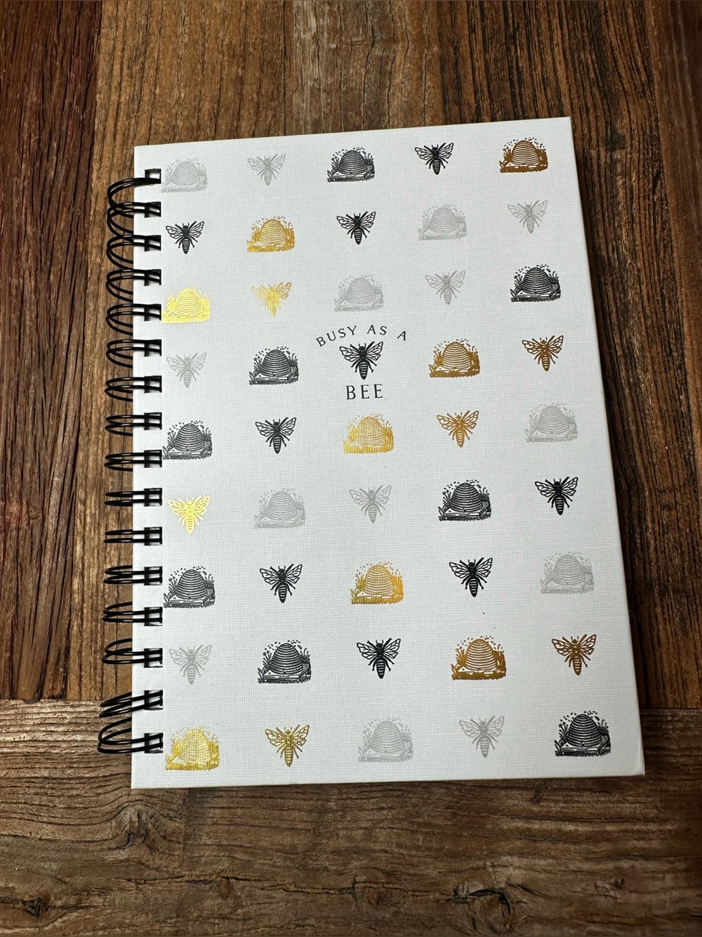 Busy as a Bee Spiral Notebook — White with Gold and Black Accents